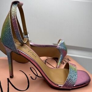 Wild Pair Rainbow Glitter Heels Ankle Strap Stiletto Dress Shoes